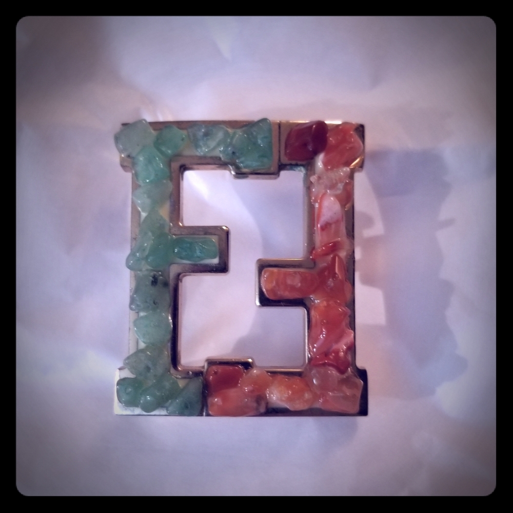 Fendi natural jade stone belt buckle vintage bag